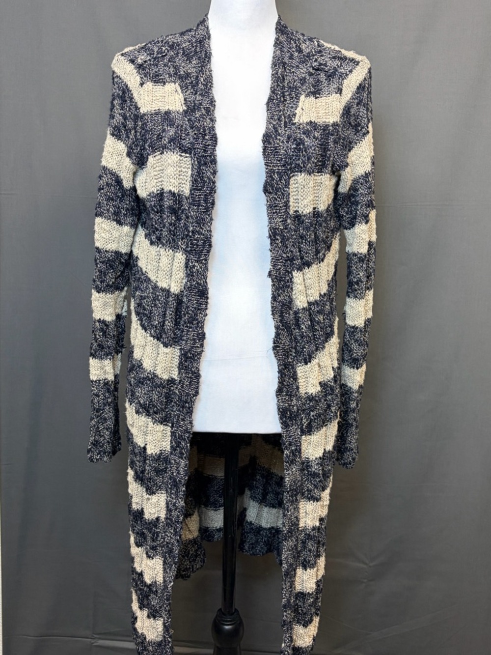 Free People Free Spirit Striped Duster Cardigan Women's S/P Navy Oatmeal